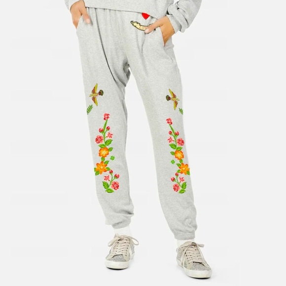 Lauren Moshi Gray Joggers with Floral Print - Sz XS